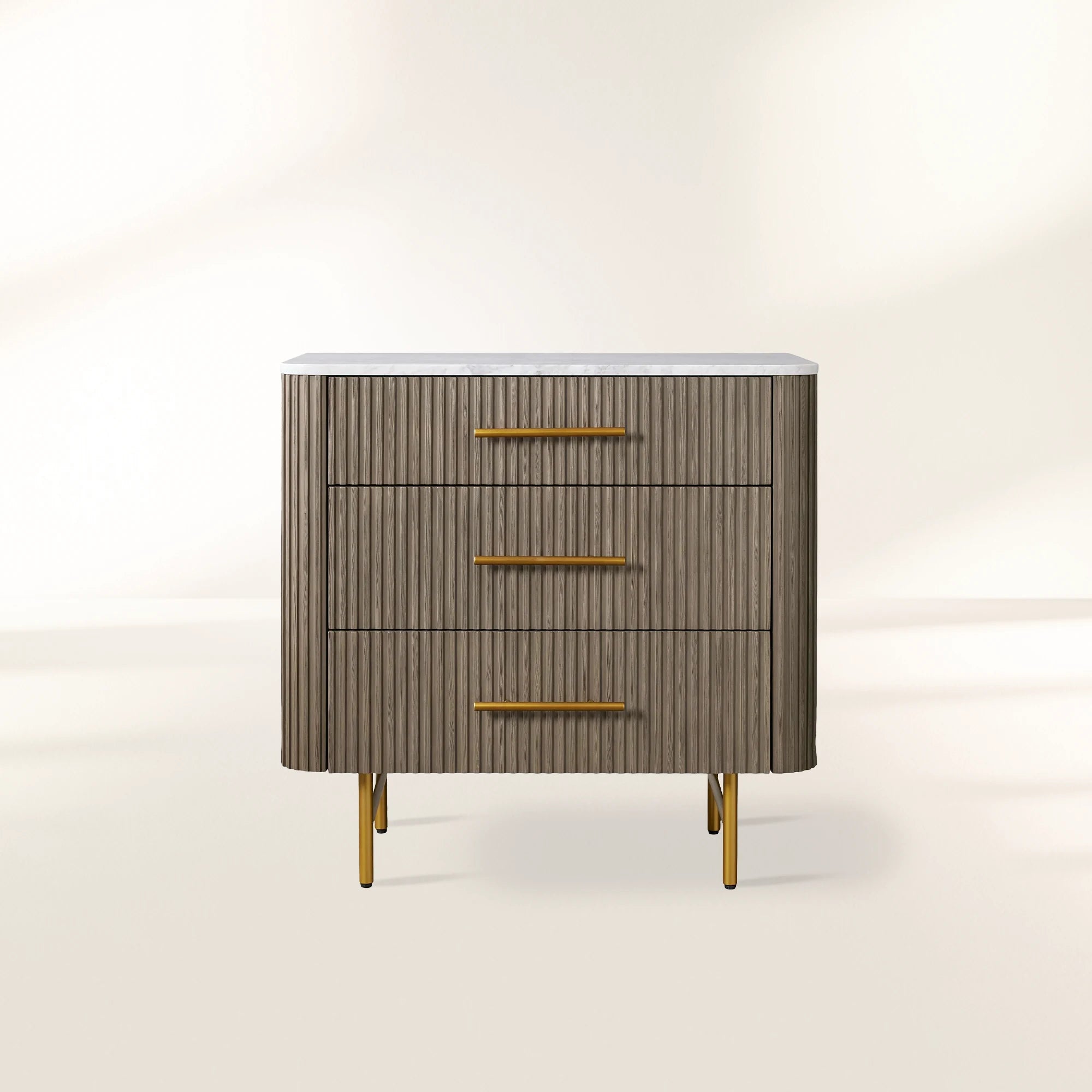 Finnley Bedroom Marble Top Nightside Table Living Three-Drawer Chest Wood Nightstands Bedside Table