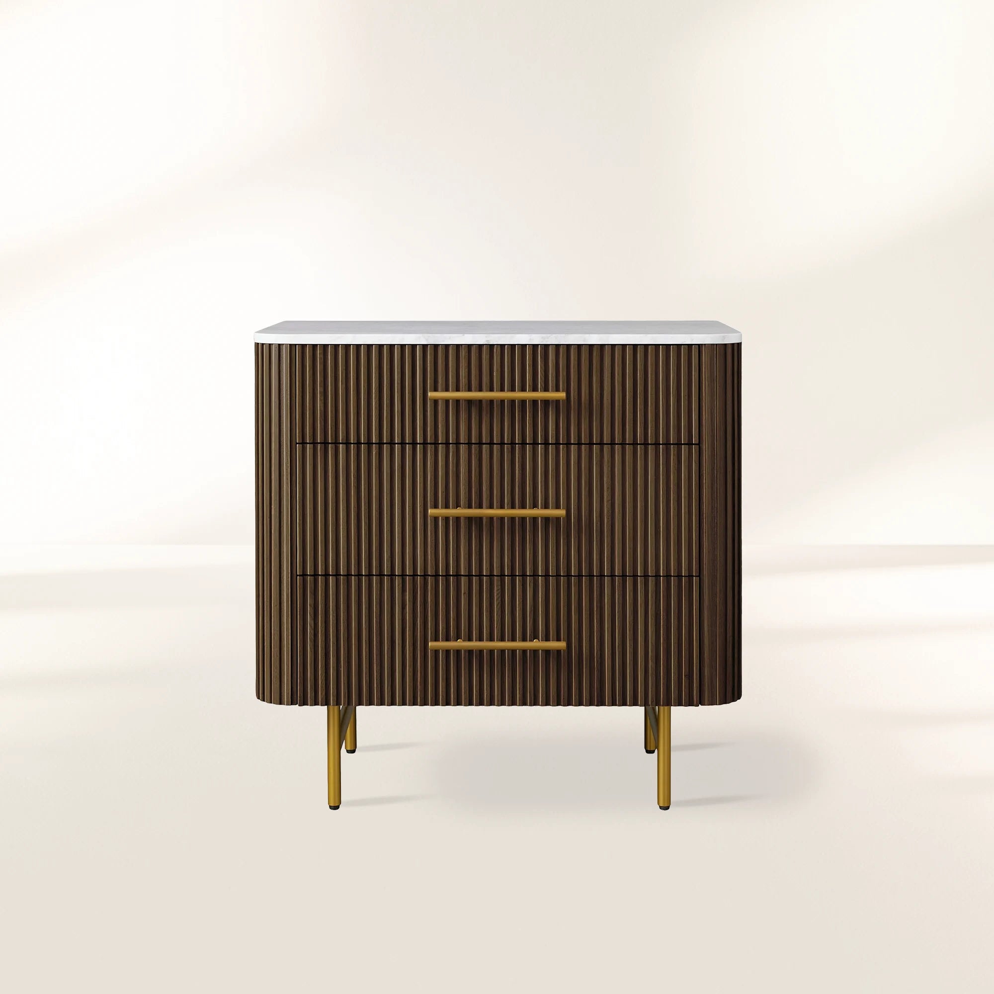 Finnley Bedroom Marble Top Nightside Table Living Three-Drawer Chest Wood Nightstands Bedside Table