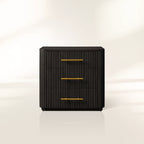 Finnley Wood Nightstand Finnish Pine with Oak Veneers 3-Drawer Cabinet Chest Reeded Nightside Table
