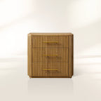 Finnley Wood Nightstand Finnish Pine with Oak Veneers 3-Drawer Cabinet Chest Reeded Nightside Table