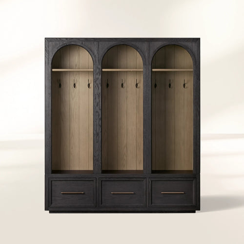 Hattie Solid Oak Wood Entryway Cabinet Tall Storage Cabinet with Hooks & Drawers