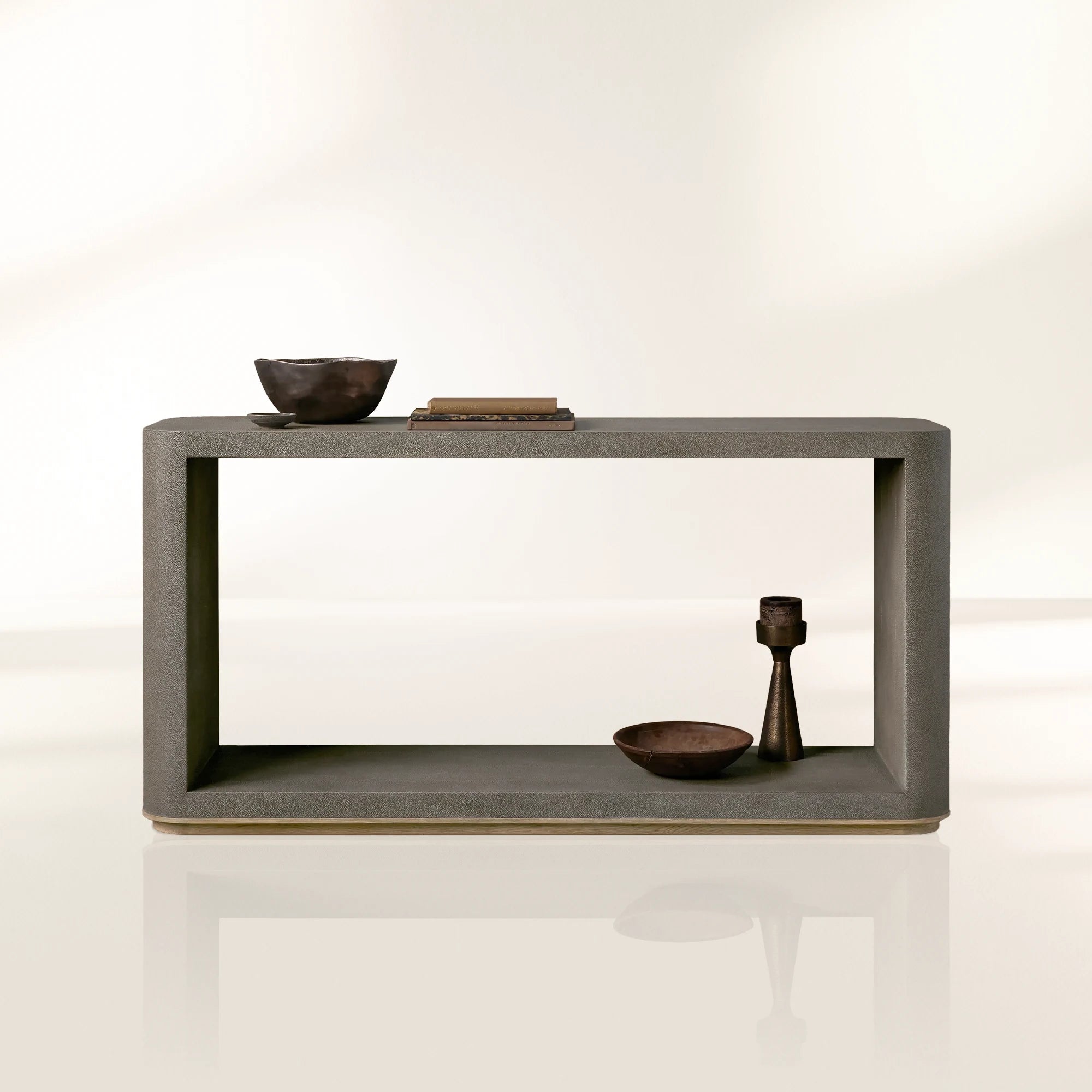 Harrow Oak Wood Entryway Console Table with Faux Shagreen Finish Entrance Table