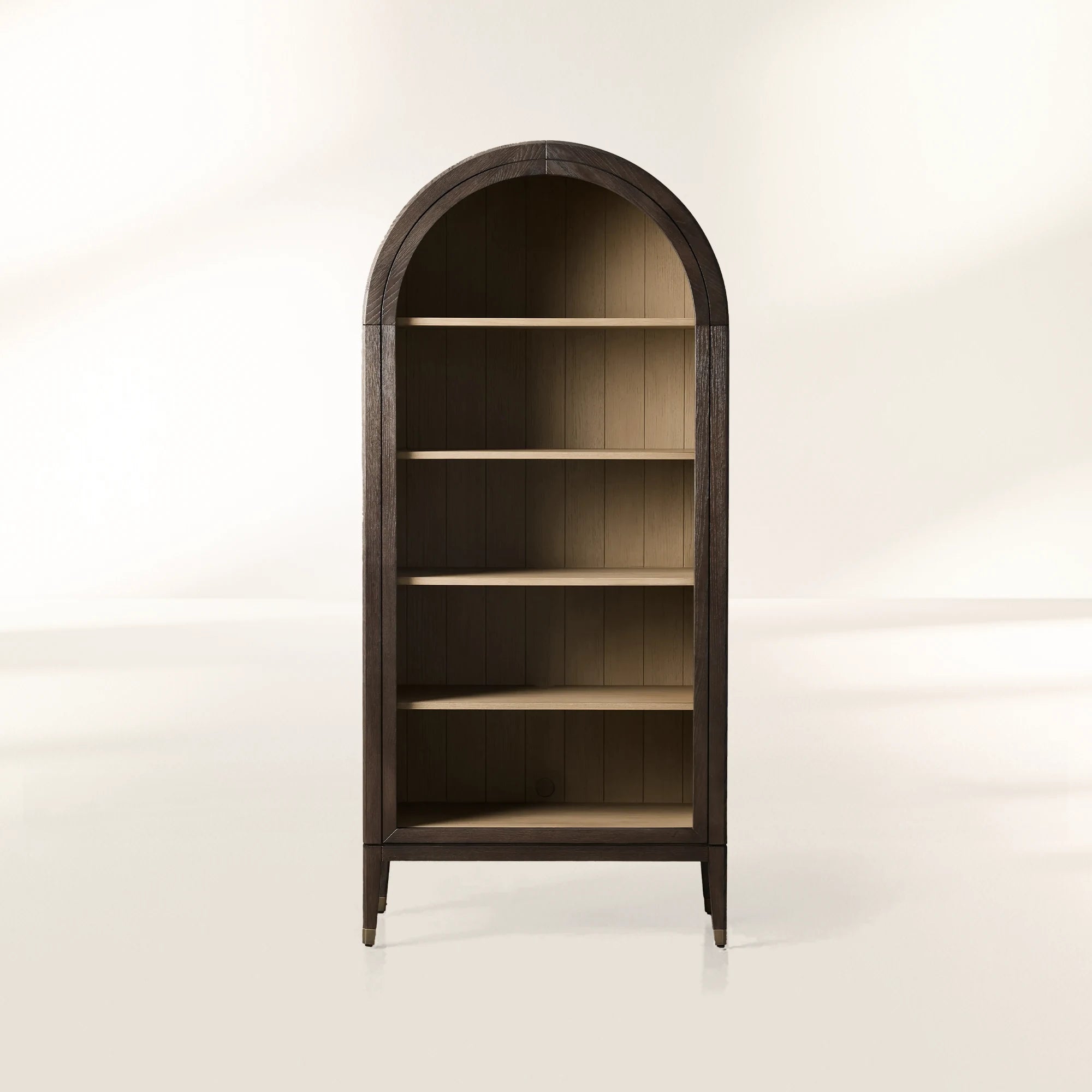 Hattie Oak Wood Open Bookcase File Cabinets Arch Design Tall Display Cabinets