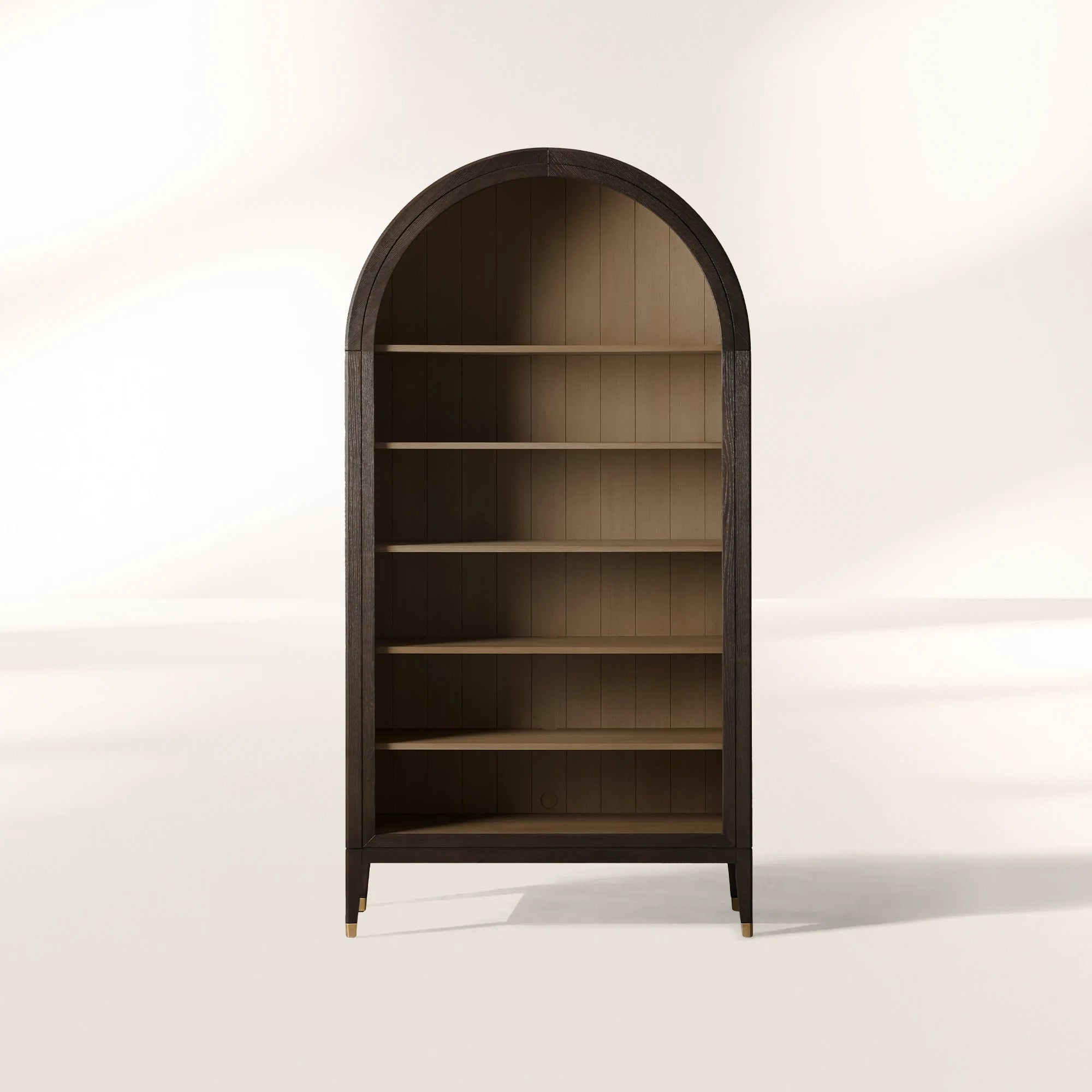 Hattie Oak Wood Open Bookcase File Cabinets Arch Design Tall Display Cabinets