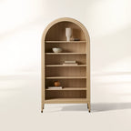 Hattie Oak Wood Open Bookcase File Cabinets Arch Design Tall Display Cabinets