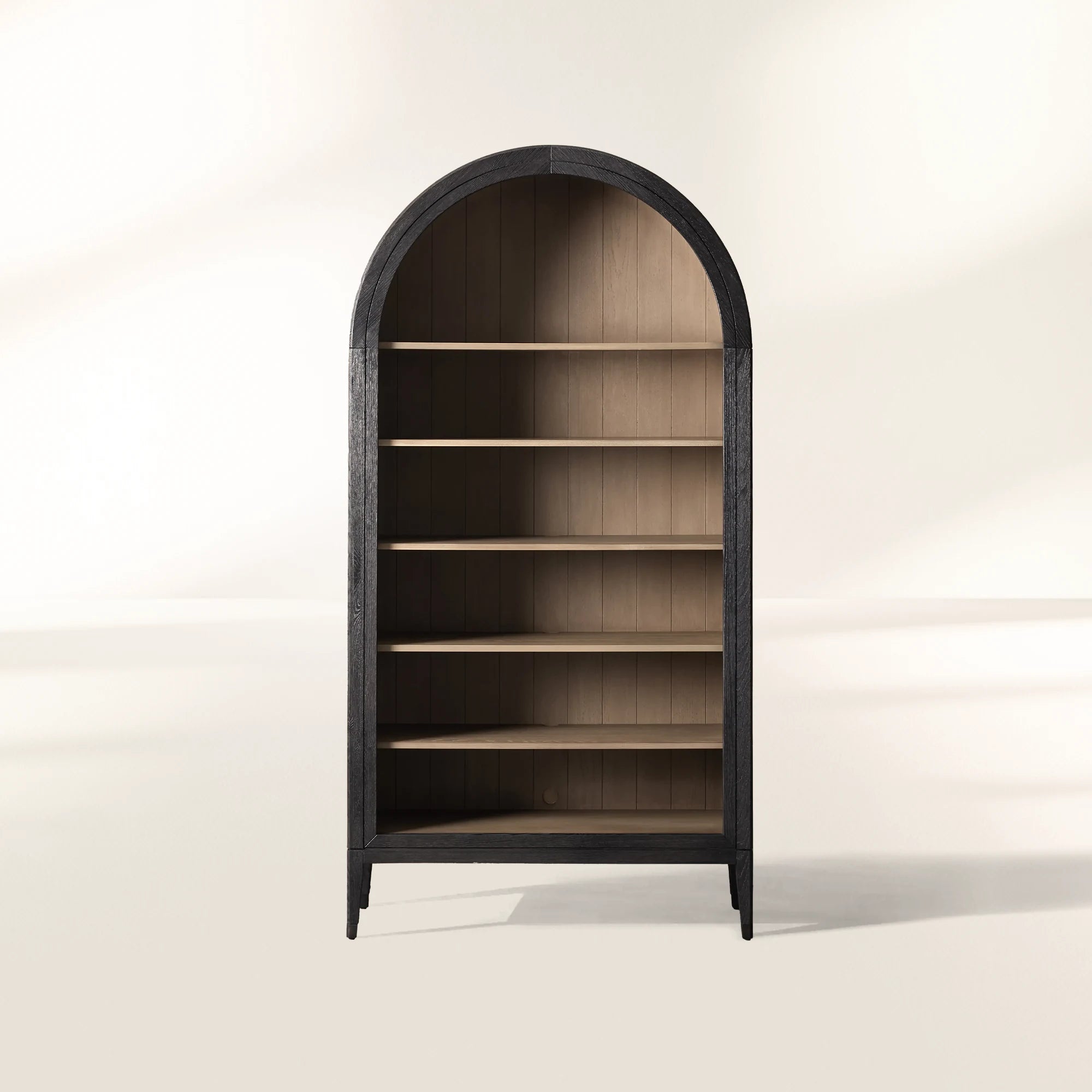 Hattie Oak Wood Open Bookcase File Cabinets Arch Design Tall Display Cabinets