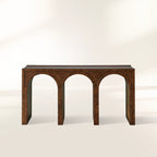 Hattie Wood Console Entryway Table with Natural Burl Veneers Arch Design Hallway Entrance Table