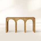Hattie Wood Console Entryway Table with Natural Burl Veneers Arch Design Hallway Entrance Table