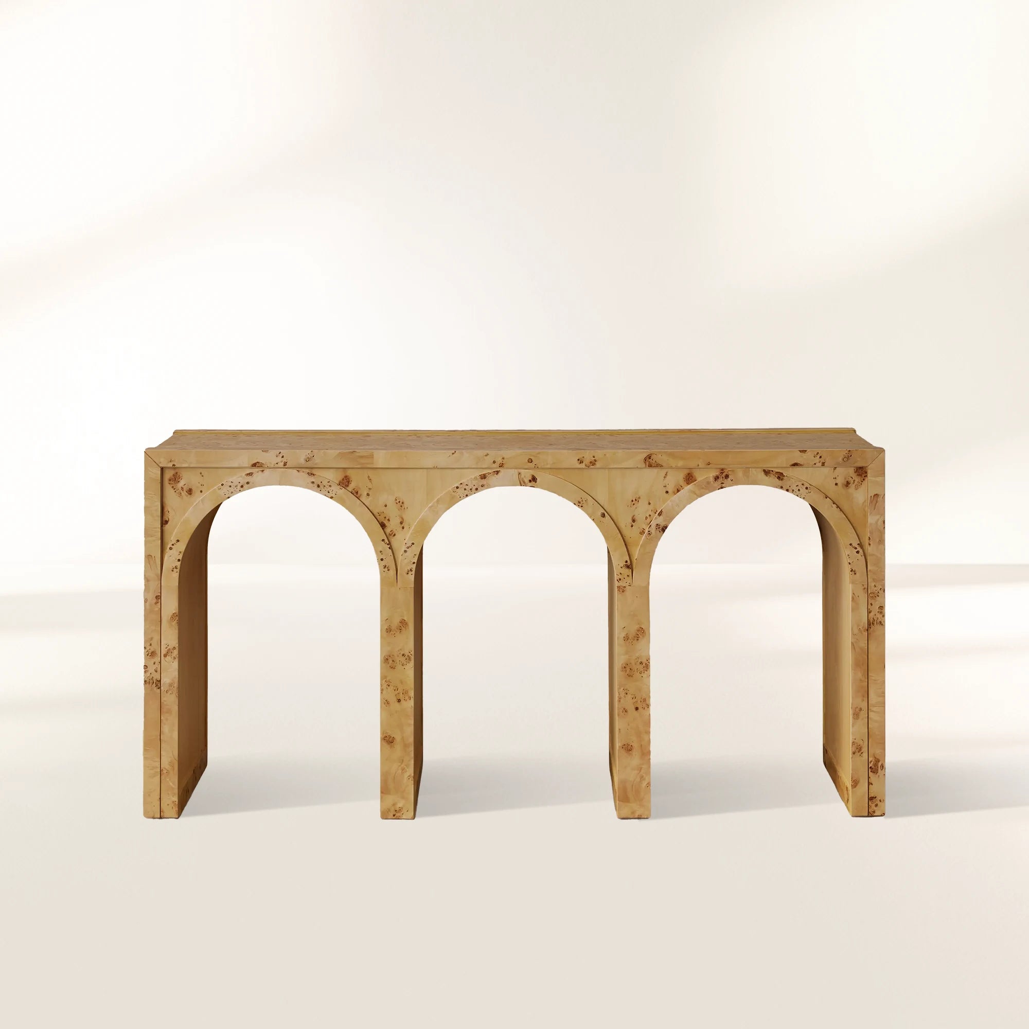 Hattie Wood Console Entryway Table with Natural Burl Veneers Arch Design Hallway Entrance Table