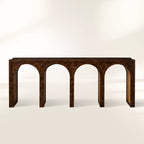 Hattie Wood Console Entryway Table with Natural Burl Veneers Arch Design Hallway Entrance Table