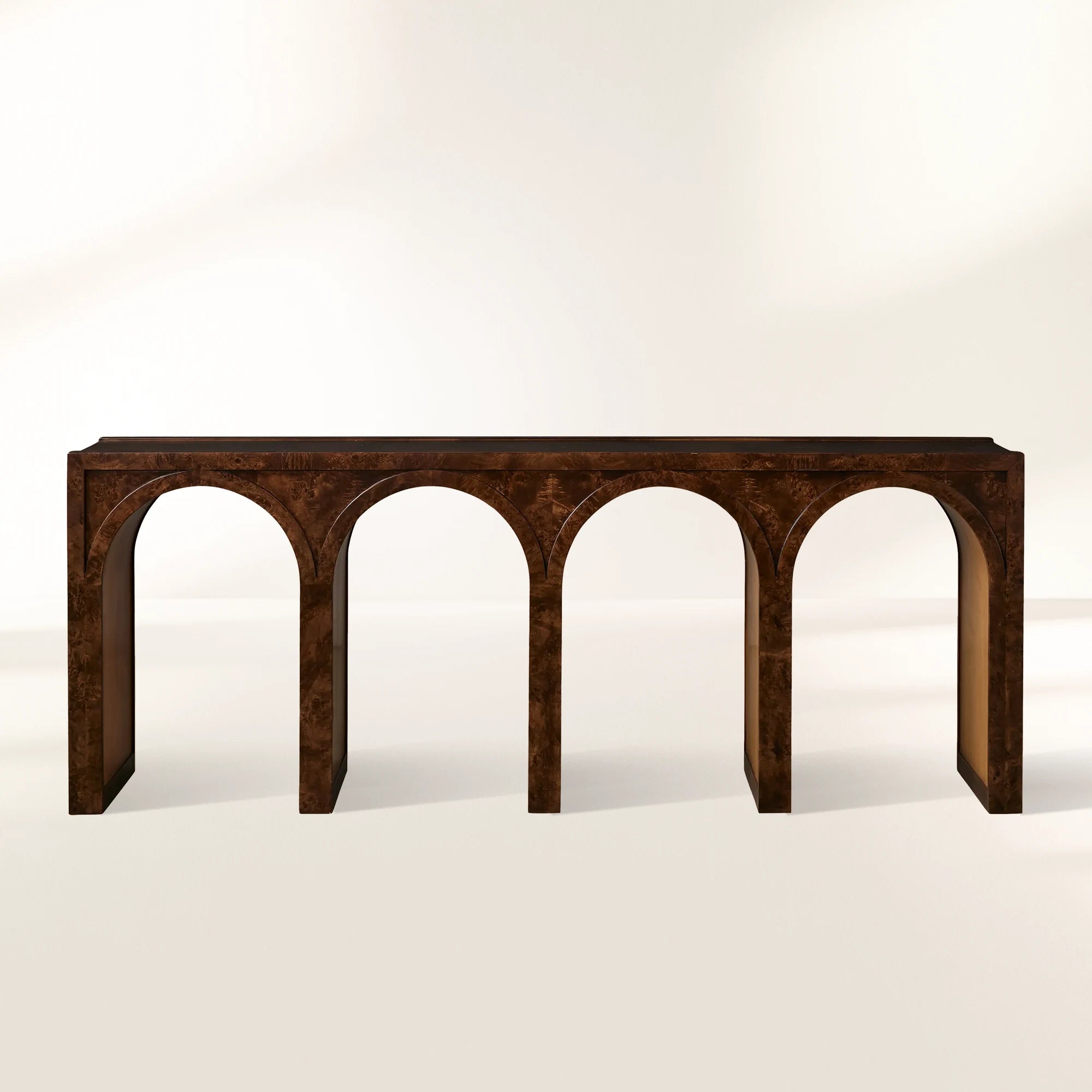 Hattie Wood Console Entryway Table with Natural Burl Veneers Arch Design Hallway Entrance Table