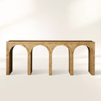 Hattie Wood Console Entryway Table with Natural Burl Veneers Arch Design Hallway Entrance Table