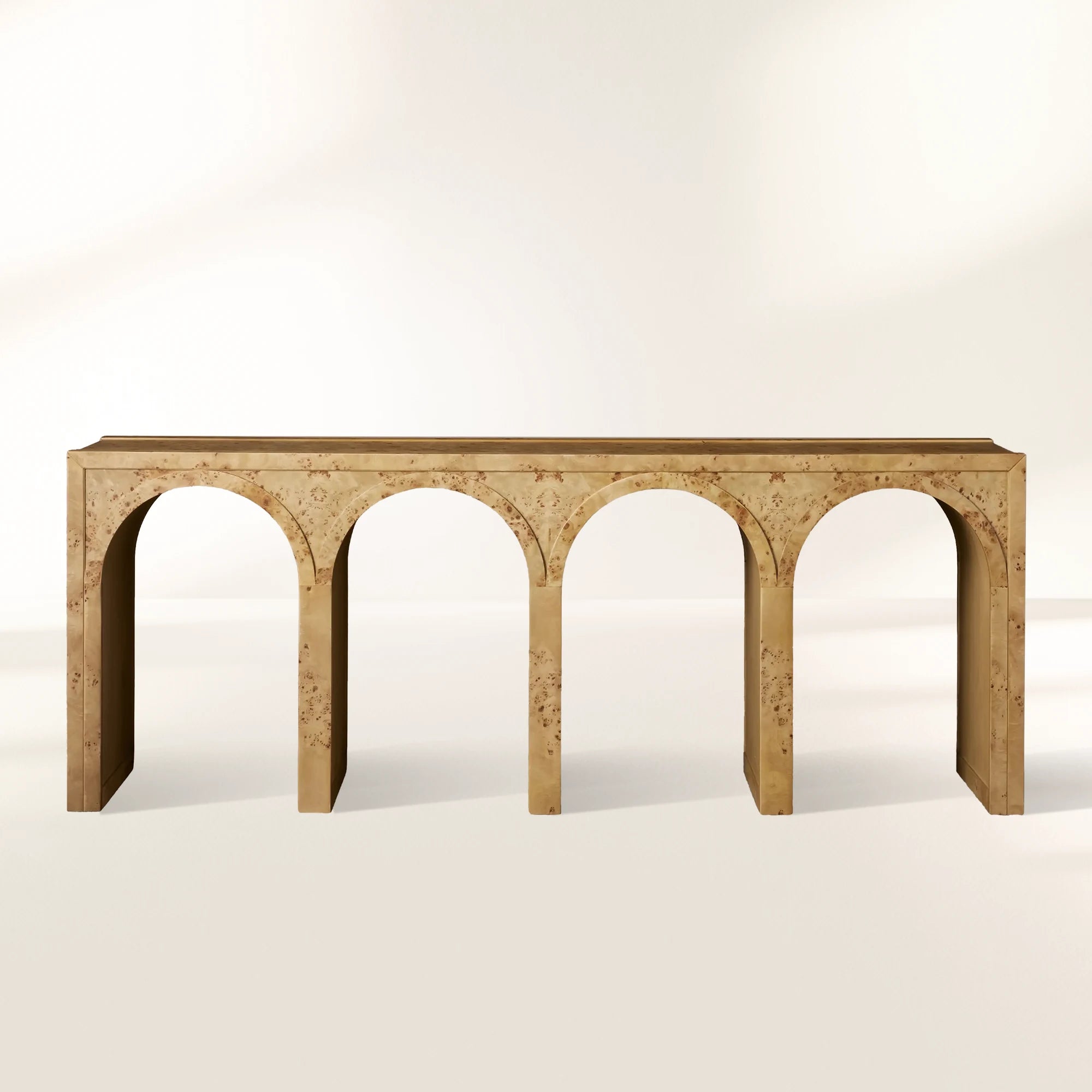 Hattie Wood Console Entryway Table with Natural Burl Veneers Arch Design Hallway Entrance Table