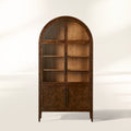 Hattie Mappa Burl Arched Glass Tall Display Cabinet with Wood Storage Cabinet
