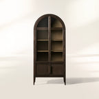 Hattie Glass Tall Display Cabinet Oak Wood Living Room Storage Cabinet Hattie Glass Tall Display Cabinet Arched with Solid Oak Wood Living Room Storage Cabinet