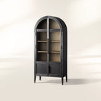 Hattie Glass Tall Display Cabinet Oak Wood Living Room Storage Cabinet Hattie Glass Tall Display Cabinet Arched with Solid Oak Wood Living Room Storage Cabinet