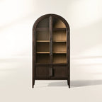 Hattie Glass Tall Display Cabinet Oak Wood Living Room Storage Cabinet Hattie Glass Tall Display Cabinet Arched with Solid Oak Wood Living Room Storage Cabinet