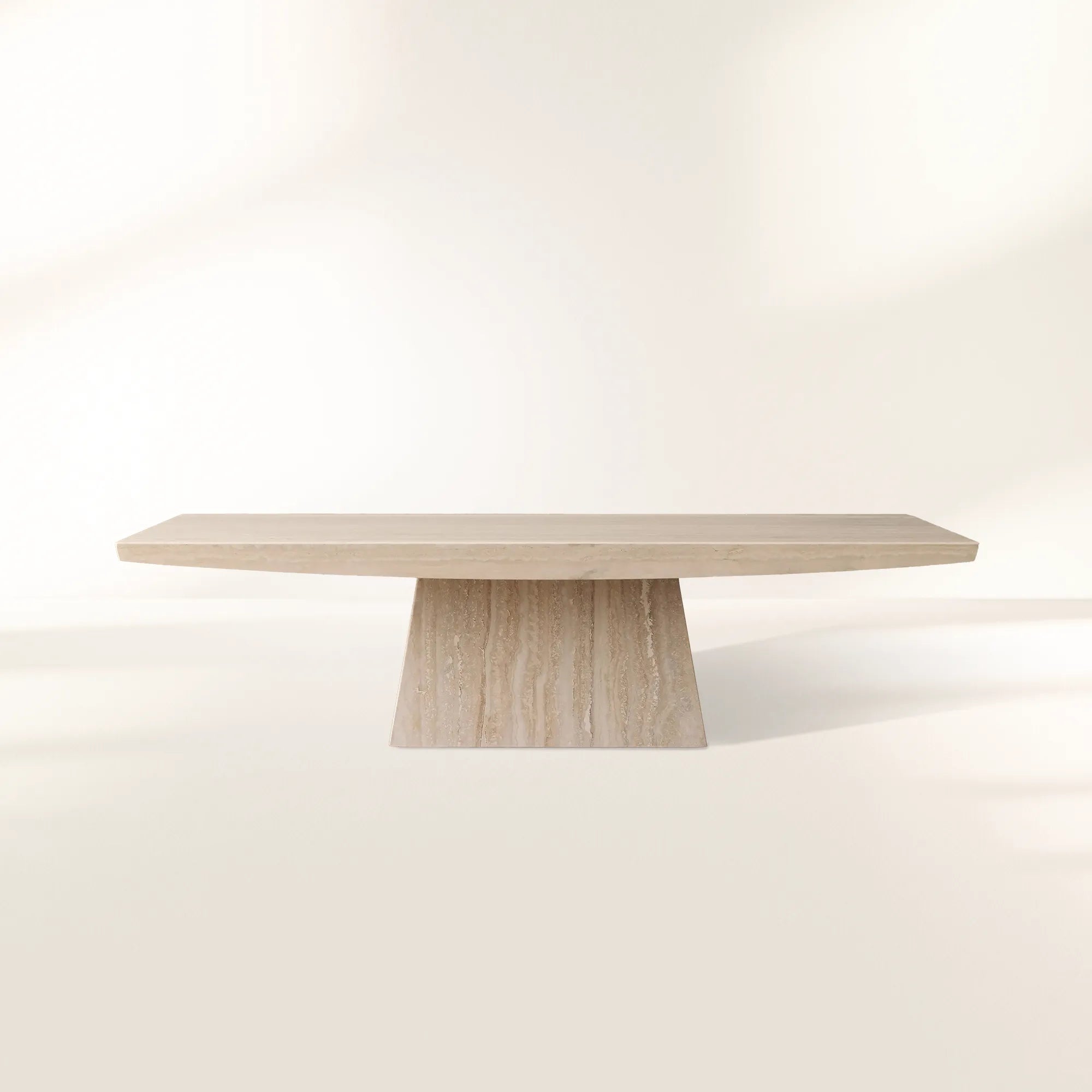 Ilaria Light Travertine Coffee Table with Italian Stone Pedestal Living Room Center Tea Table Cocktail Table