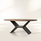 Jacob Contemporary Wood Oval Dining Table with Vertex Solid Iron Base