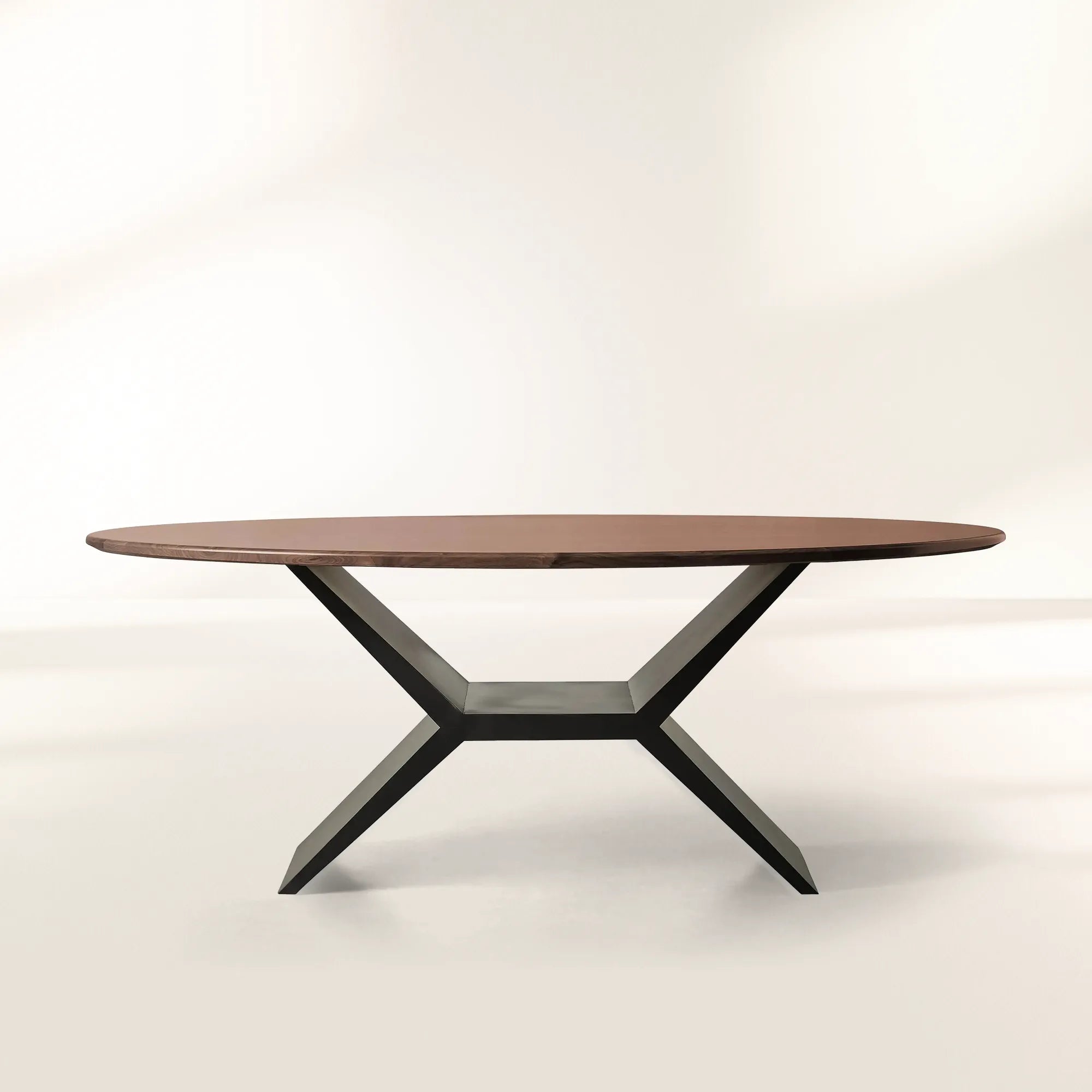 Jacob Contemporary Wood Oval Dining Table with Vertex Solid Iron Base