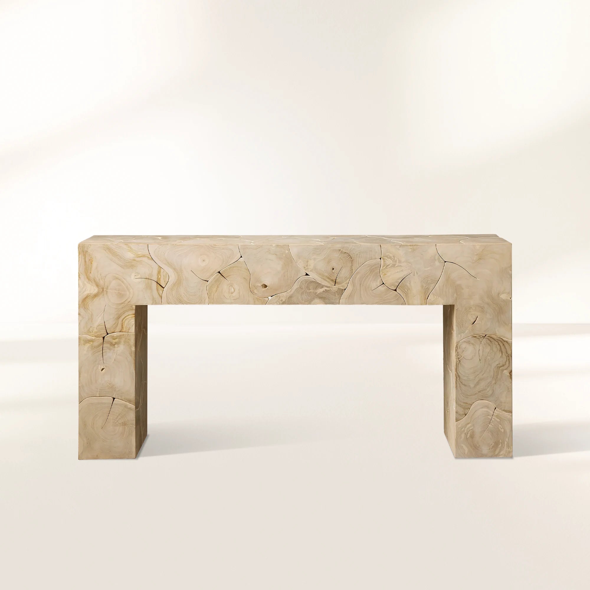 Kalmar Teak Heartwood Entrance Console Table Natural Style Hand-pieced Wood Hallway Entryway Table