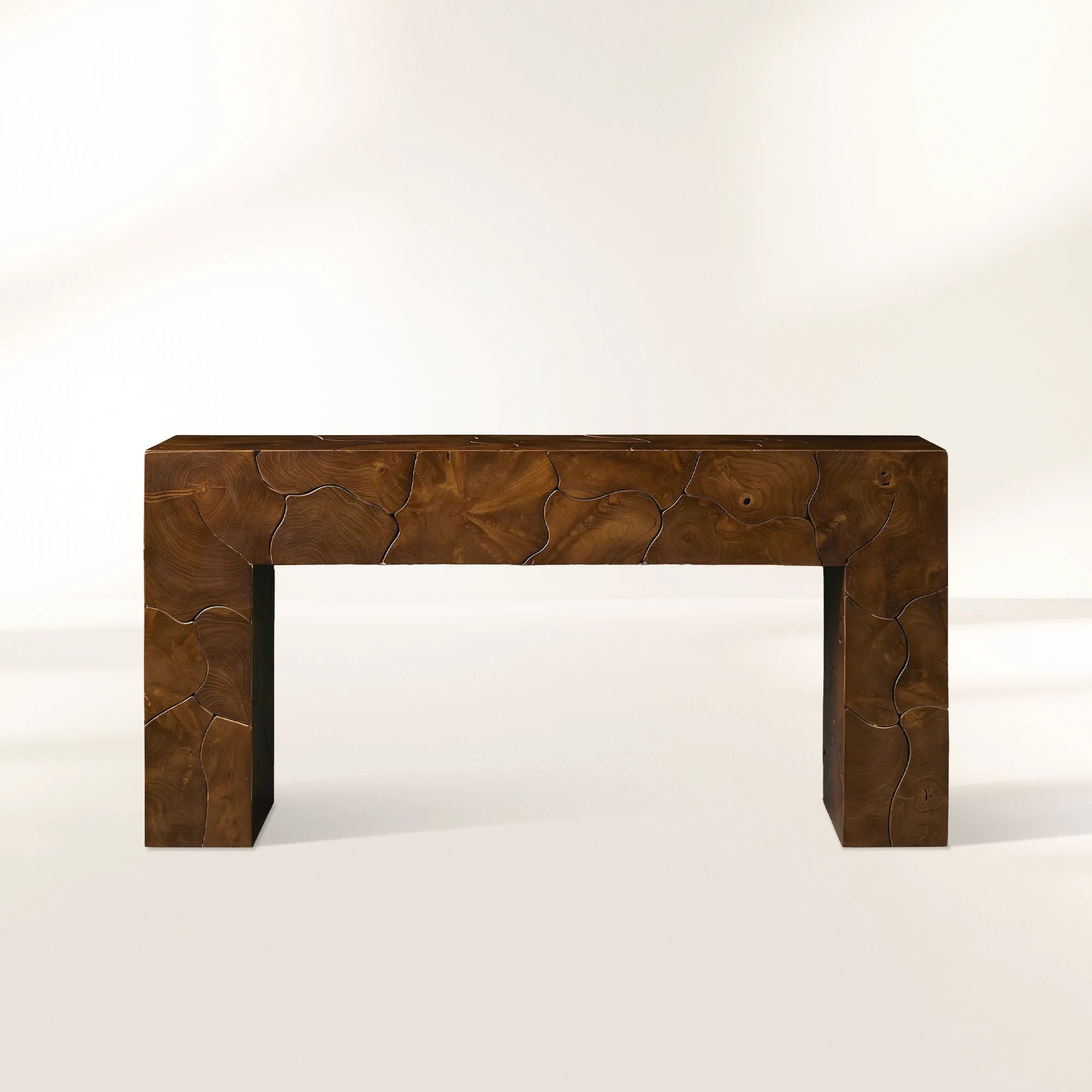Kalmar Teak Heartwood Entrance Console Table Natural Style Hand-pieced Wood Hallway Entryway Table