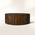 Kalmar Natural Teak Wood Round Coffee Table Hand-Assembled Slices Cocktail Table Unique Living Room Center Tea Table Natural Style1