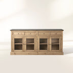 Kensington Bluestone Marble Top Buffet Sideboard Pine Wood Entryways Side Cabinet Glass Doors Media TV Cabinet