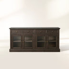 Kensington Bluestone Marble Top Buffet Sideboard Pine Wood Entryways Side Cabinet Glass Doors Media TV Cabinet