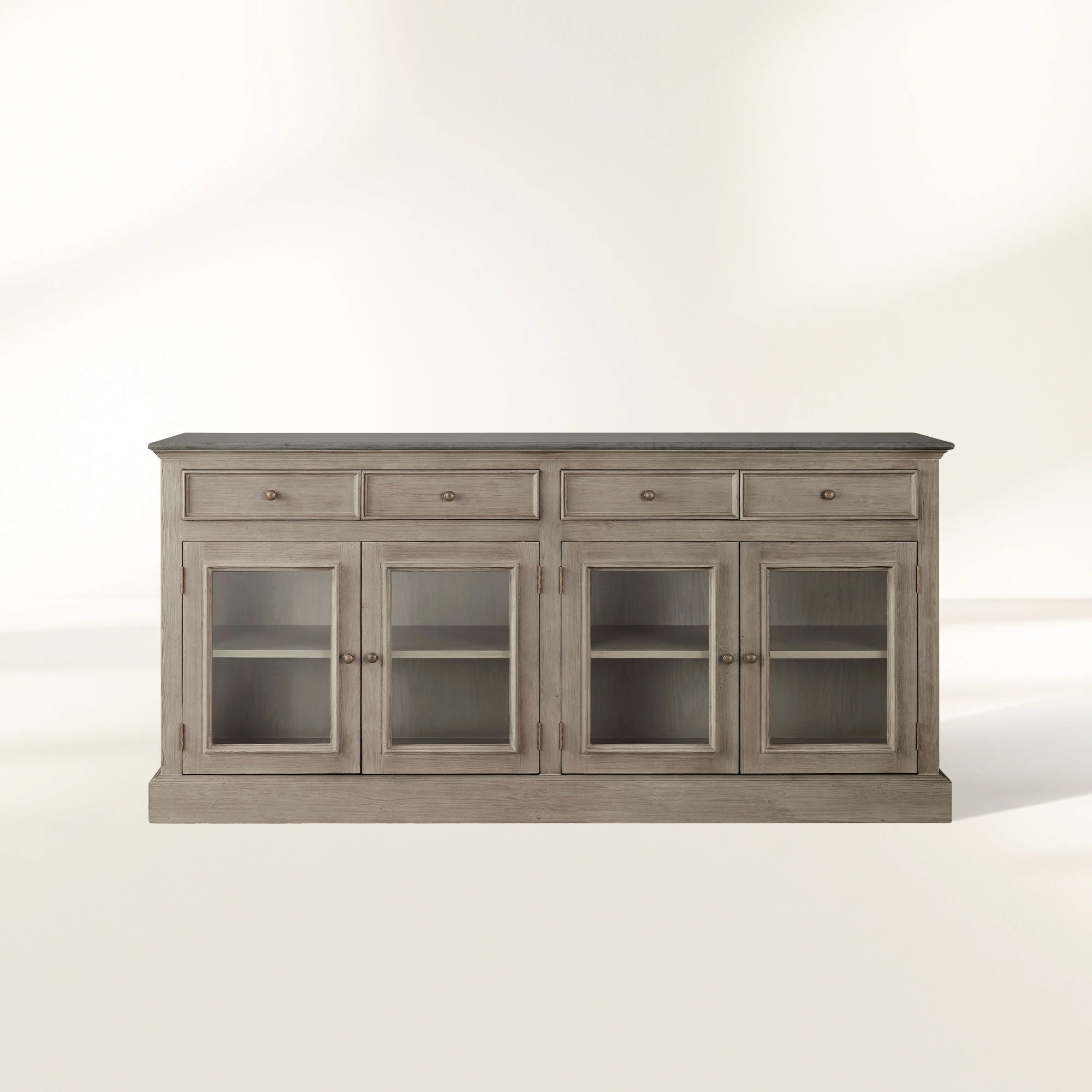 Kensington Bluestone Marble Top Buffet Sideboard Pine Wood Entryways Side Cabinet Glass Doors Media TV Cabinet