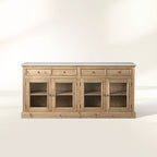 Kensington Bluestone Marble Top Buffet Sideboard Pine Wood Entryways Side Cabinet Glass Doors Media TV Cabinet