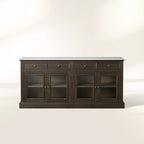 Kensington Bluestone Marble Top Buffet Sideboard Pine Wood Entryways Side Cabinet Glass Doors Media TV Cabinet
