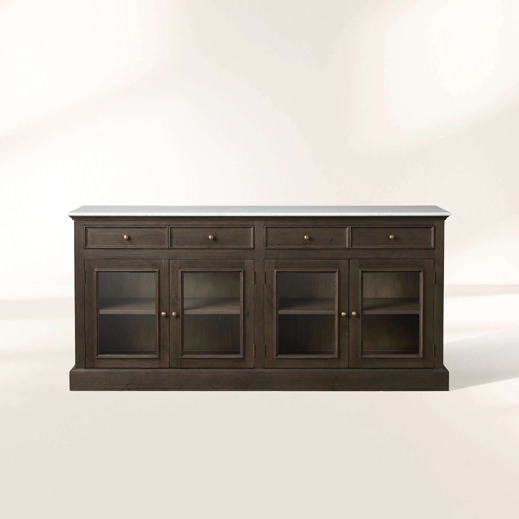Kensington Bluestone Marble Top Buffet Sideboard Pine Wood Entryways Side Cabinet Glass Doors Media TV Cabinet