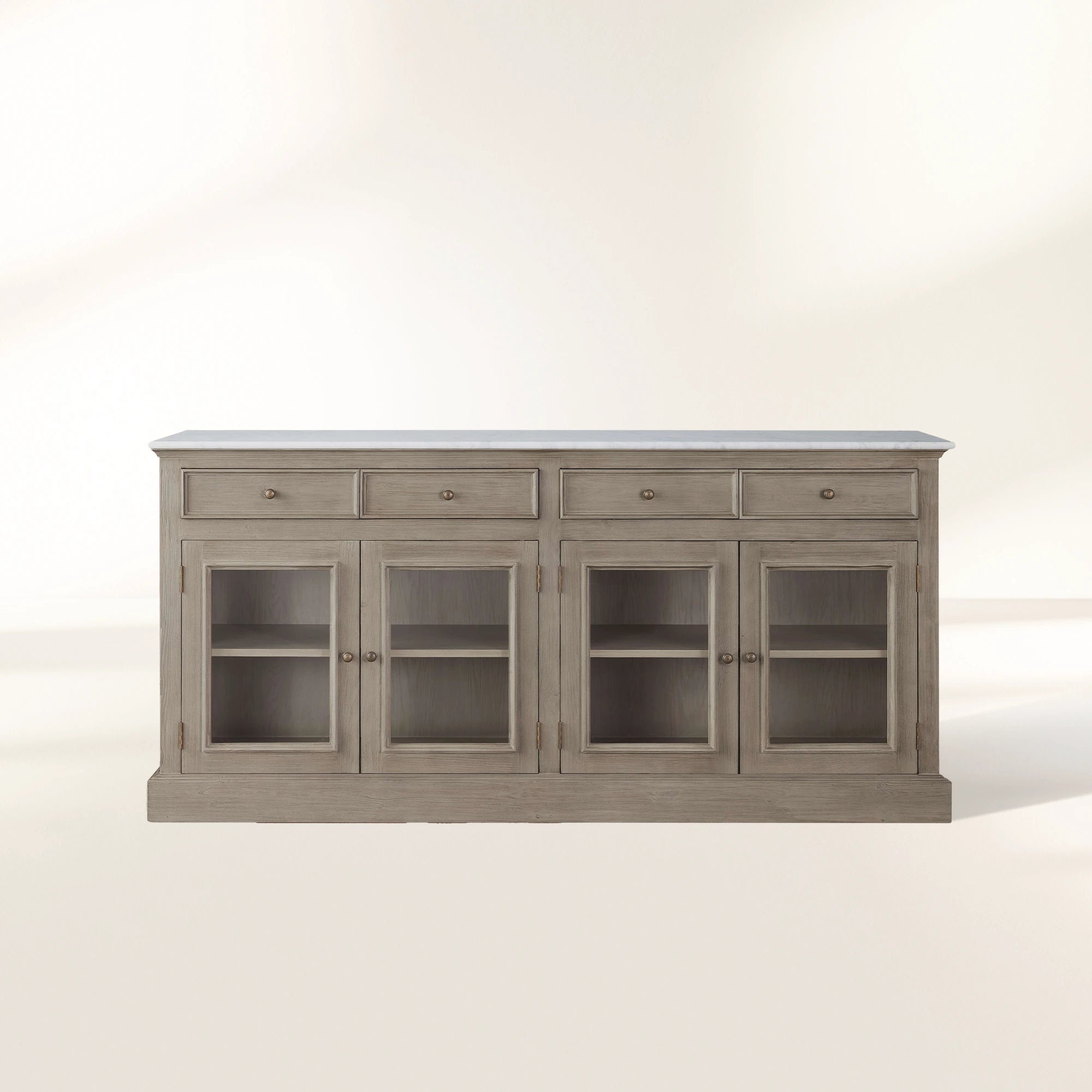 Kensington Bluestone Marble Top Buffet Sideboard Pine Wood Entryways Side Cabinet Glass Doors Media TV Cabinet