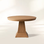Leighton Moderner runder Esstisch aus Holz im Landhausstil mit zeitlosem Sockeldesign