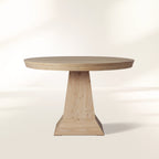 Leighton Moderner runder Esstisch aus Holz im Landhausstil mit zeitlosem Sockeldesign