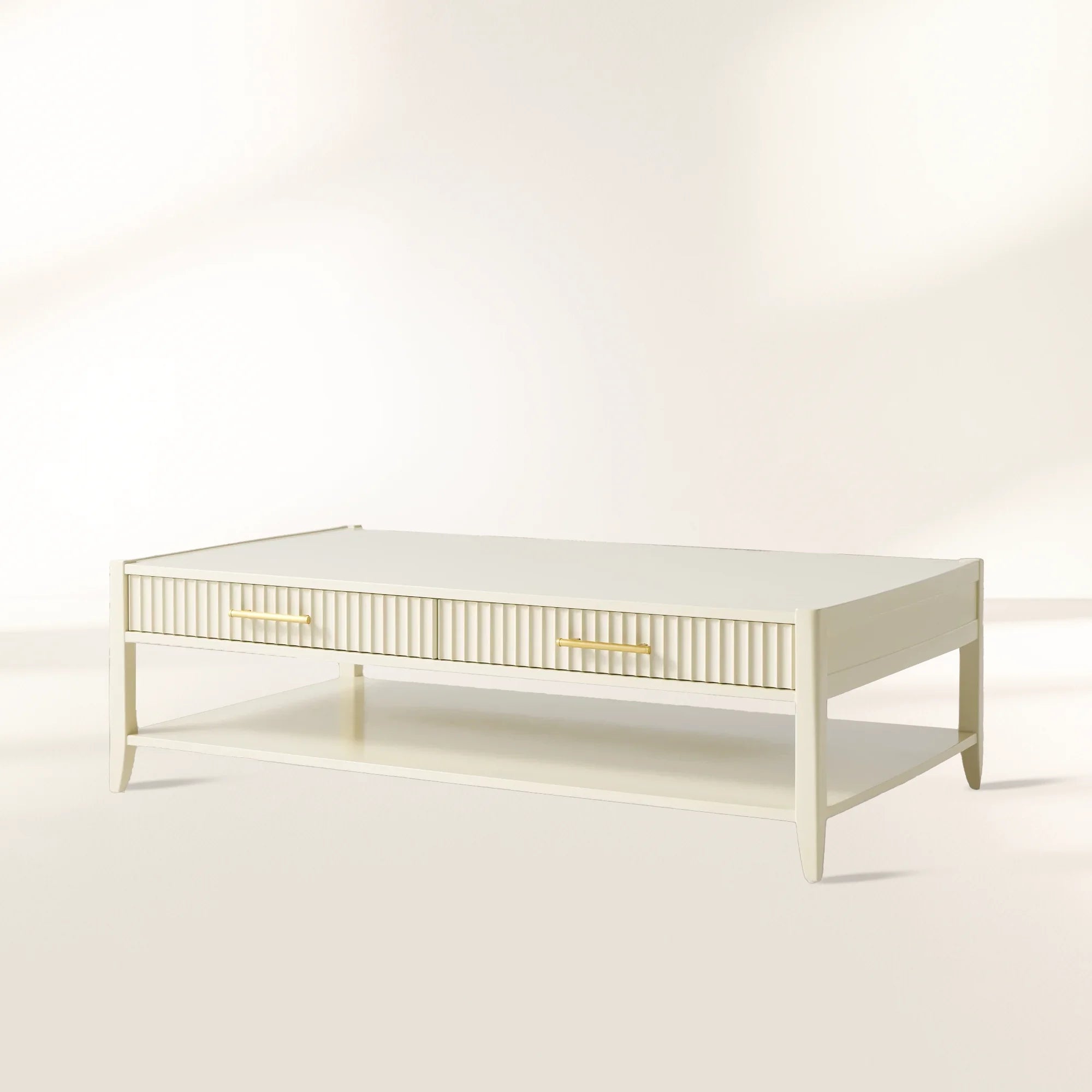 Lewis Couchtisch aus Massivholz, Sofa-Beistelltisch mit geriffelten Schubladen