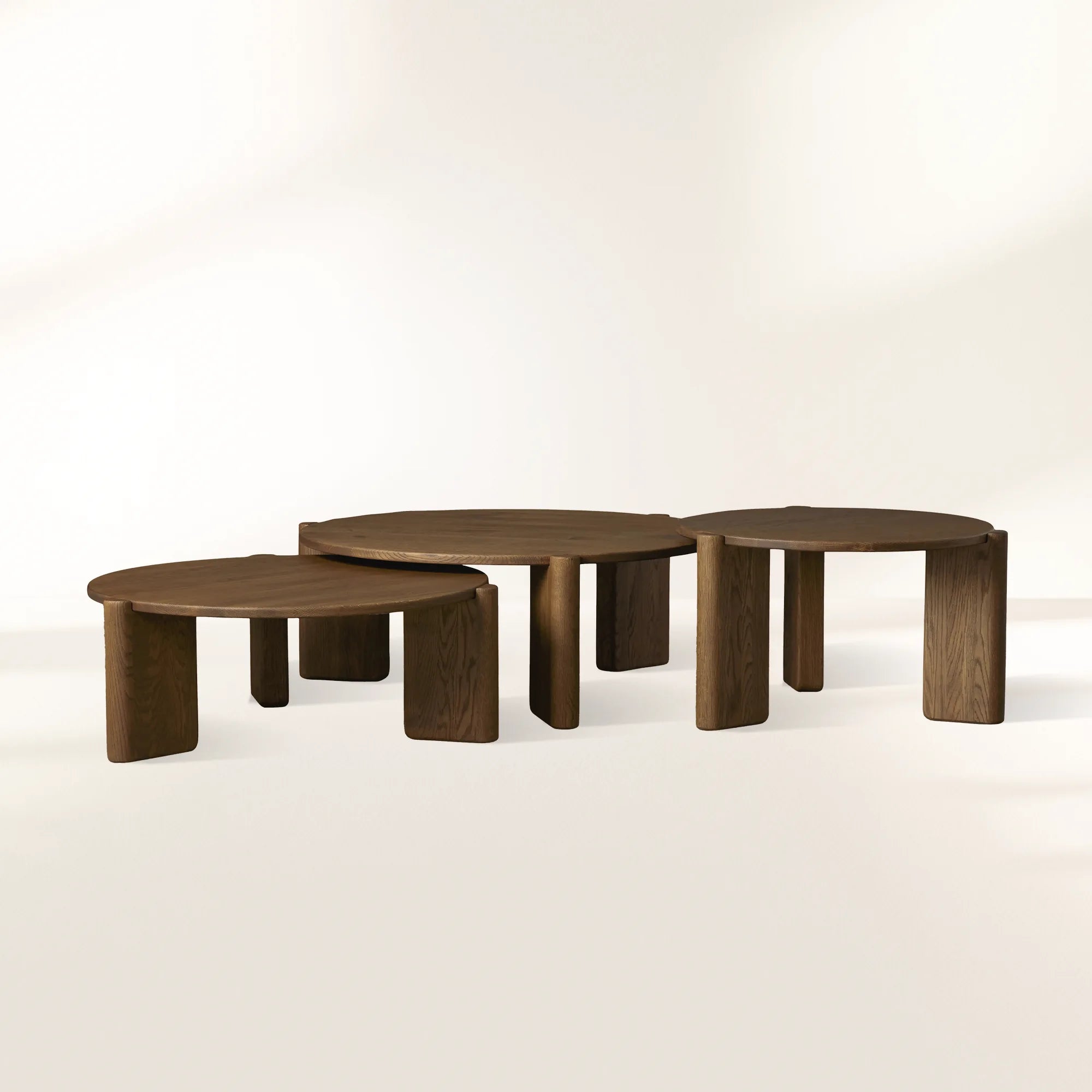 Lonelle Nesting Coffee Table Cluster from Solid Oak Wood Round Center Tea Table