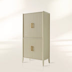 Louis Wood Bar Wine Cabinet Constructivist-Inspired Buffet Sideboard Built-in Stemware Rack