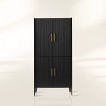Louis Wood Bar Wine Cabinet Constructivist-Inspired Buffet Sideboard Built-in Stemware Rack