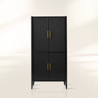 Louis Wood Bar Wine Cabinet Constructivist-Inspired Buffet Sideboard Built-in Stemware Rack