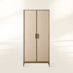 Malone Wood Storage Tall Display Cabinet Double Door Offers Bookcase with Leather Insets