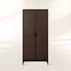 Malone Wood Storage Tall Display Cabinet Double Door Offers Bookcase with Leather Insets
