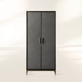 Malone Wood Storage Tall Display Cabinet Double Door Offers Bookcase with Leather Insets