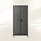 Malone Wood Storage Tall Display Cabinet Double Door Offers Bookcase with Leather Insets