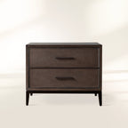 Malone Wood Nightstand with Leather Insets 2-Drawer Cabinet Nightside Table