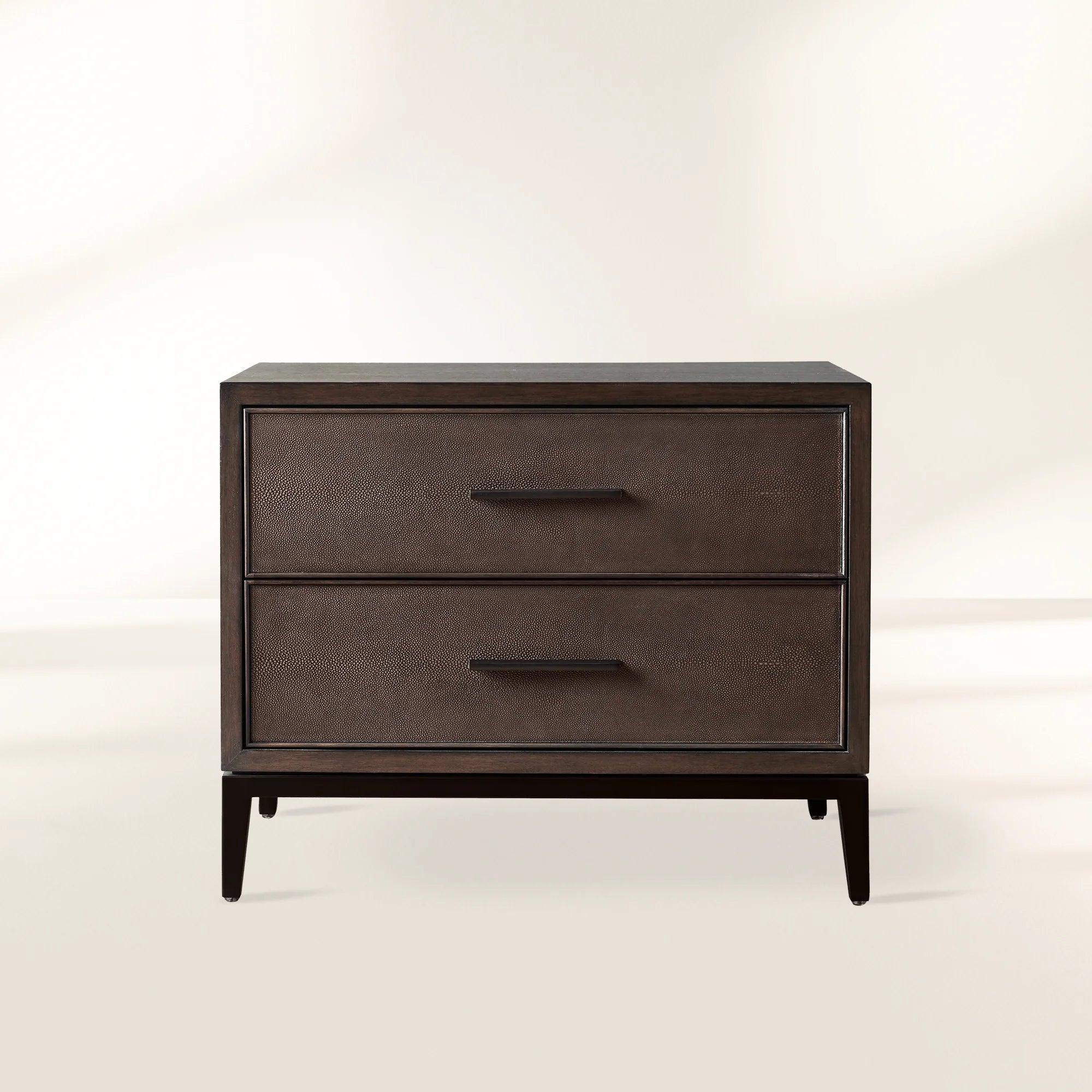 Malone Wood Nightstand with Leather Insets 2-Drawer Cabinet Nightside Table