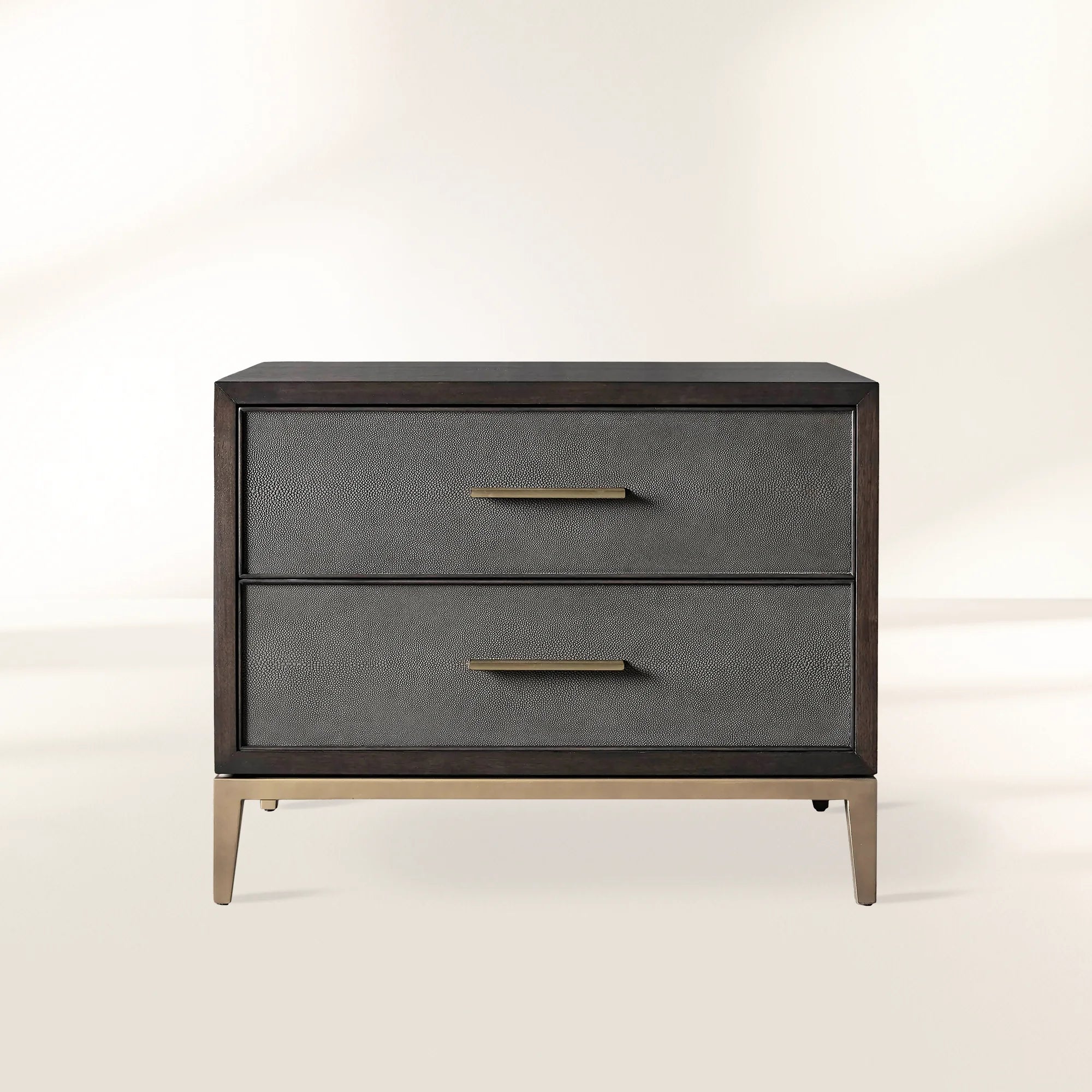 Malone Wood Nightstand with Leather Insets 2-Drawer Cabinet Nightside Table