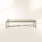 Malone Coffee Table with Leather Top & Steel Base Living Room Center Tea Table Cocktail Table Modern Style