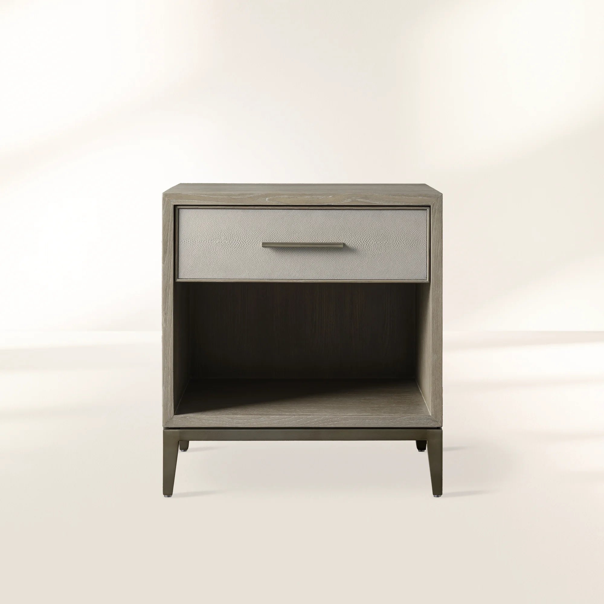 Malone Solid Wood Open Nightstand with 3-Drawers Cabinet Shagreen Leather Nightside Table
